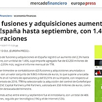 Las fusiones y adquisiciones aumentan un 2,33% en Espaa hasta septiembre, con 1.496 operaciones